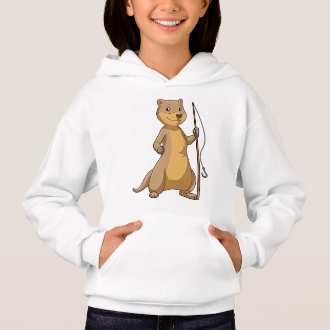 Camiseta Lontra como Pescadora com vara de pescar (Frente)