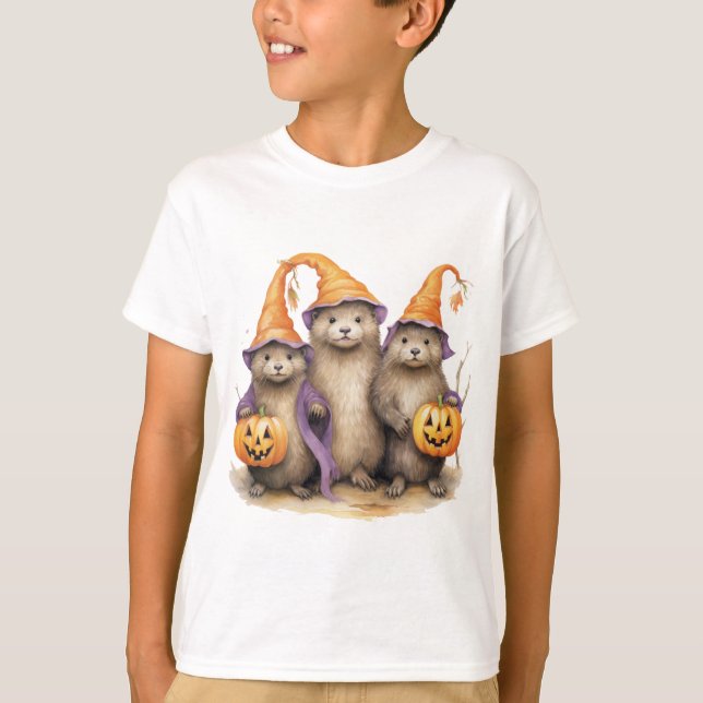 Camiseta Lontra de Halloween Jack-o-lantern  (Frente)