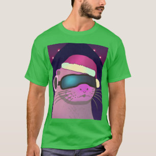 Camiseta Lontra de Natal com chapéu de Natal presente