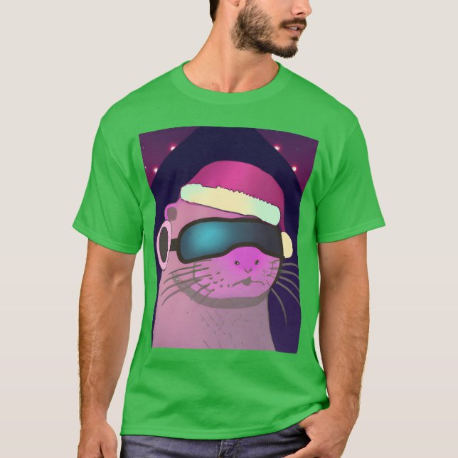 Camiseta Lontra de Natal com chapéu de Natal presente (Frente)