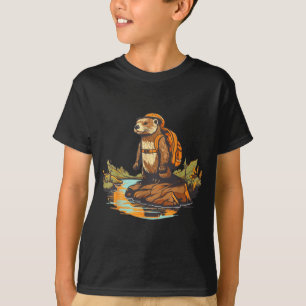 Camiseta Lontra de rio de caminhada mochila animal ao ar li