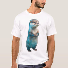 Camiseta Lontra de Salpicos Azuis Surreais em Pé Homens