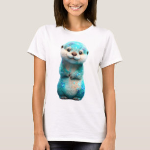 Camiseta Lontra Feminina Galáxia Brilho Aquarela Verde