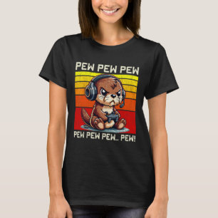 Camiseta Lontra Gamer Pew Vídeos Engraçados de Video Games
