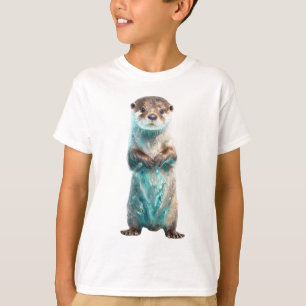 Camiseta Lontra Infantil Caprichosa com Salpicos de Azul