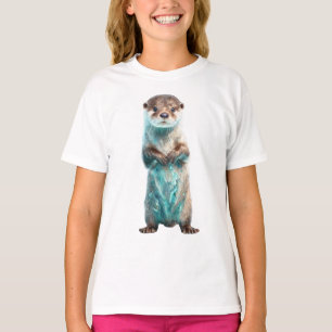 Camiseta Lontra Infantil Caprichosa Salpicada de Azul