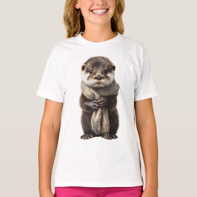 Camiseta Lontra Infantil com Cachecol Envolvente (Frente)