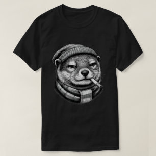 Camiseta Lontra Legal com Gorro de Inverno Cachecol Arte Vi