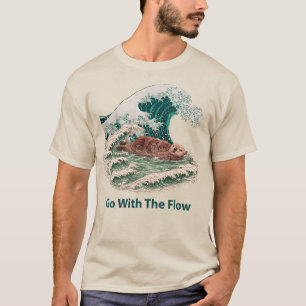 Camiseta Lontra Marinha Vai com o Fluxo - Grande Onda Japon