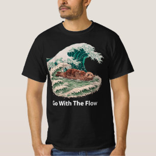 Camiseta Lontra Marinha Vai com o Fluxo - Grande Onda Japon