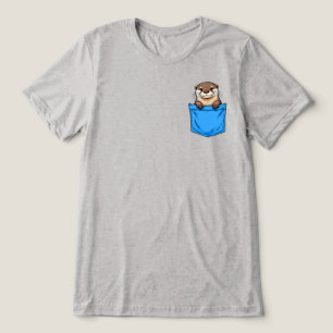 Camiseta Lontra No Bolso Animal De Bolso Azul Engraçado