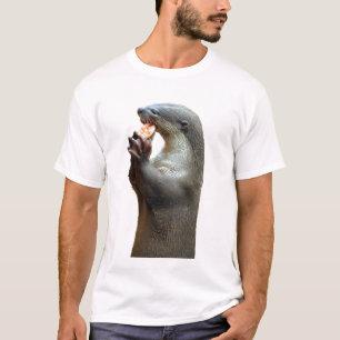 Camiseta Lontra revestida lisa que come peixes
