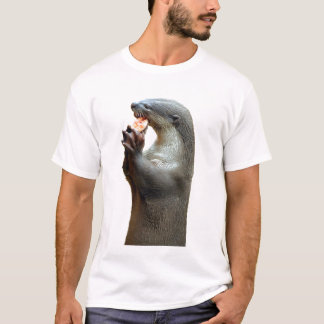 Camiseta Lontra revestida lisa que come peixes