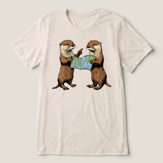 Camiseta Lontras Engraçadas Com Mapa (Design frontal)