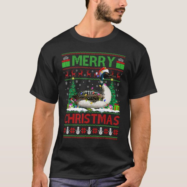 Camiseta Loon Bird   Xmas Tree Lights Ugly Santa Loon Chris (Frente)