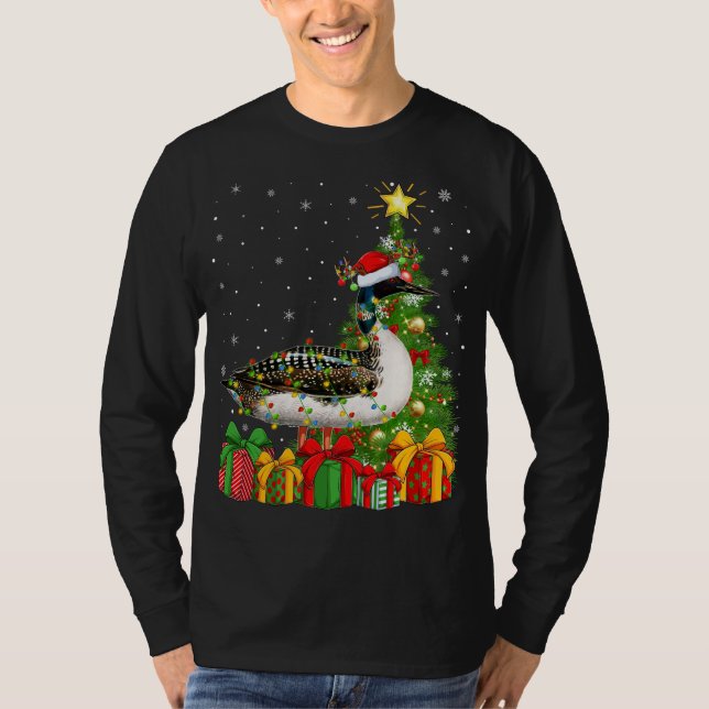 Camiseta Loon Lighting Xmas Tree Santa Hat Loon Natal (Frente)