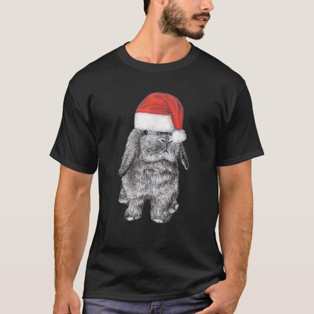 Camiseta Lop Eared Coelho Em Santa Claus Ha De Natal (Frente)