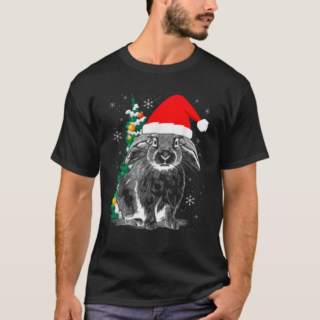 Camiseta Lop Eared Coelho Vestindo Papais noeis de Natal Cl (Frente)
