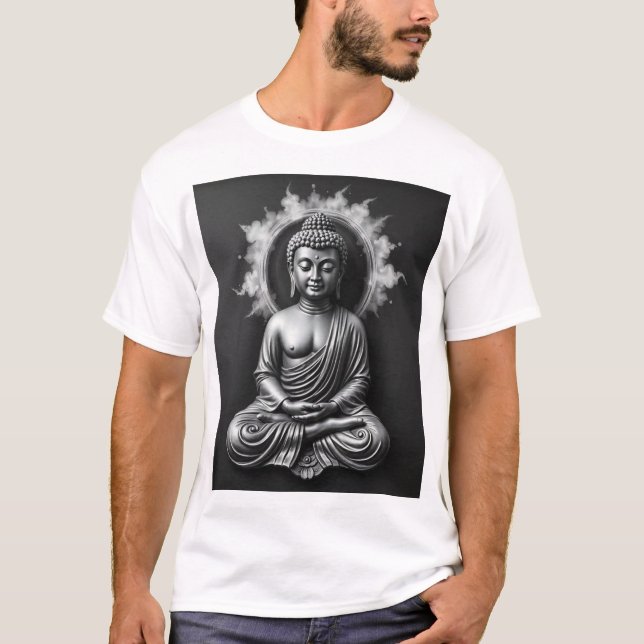 Camiseta Lord Buddha - Retrato de Arte do Carvão Sereno (Frente)