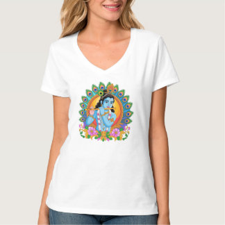 Camiseta Lord Krishna Playing Flute with Peacock Feathers