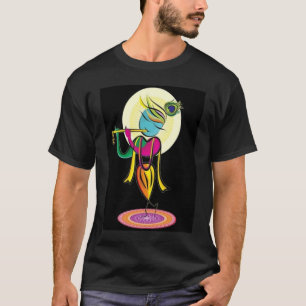 Camiseta Lorde Shri Krishna, colorido artístico, com flauta
