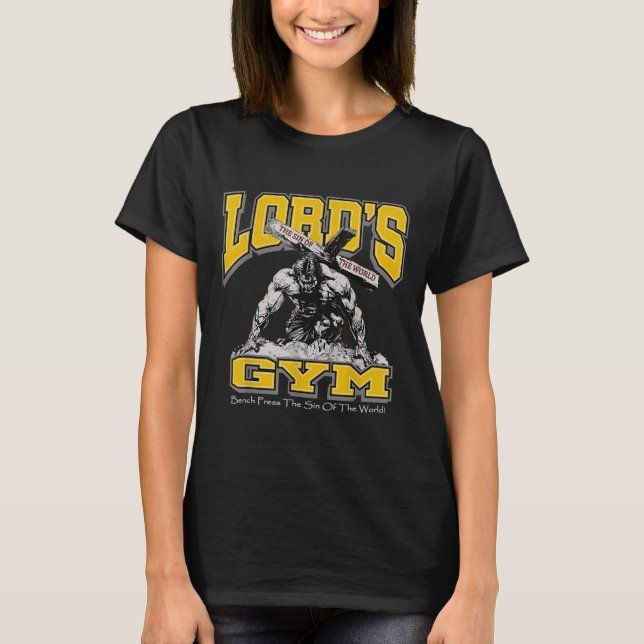 Camiseta Lords Gym Bench Pressiona O Pinto Do Mundo2 (Frente)