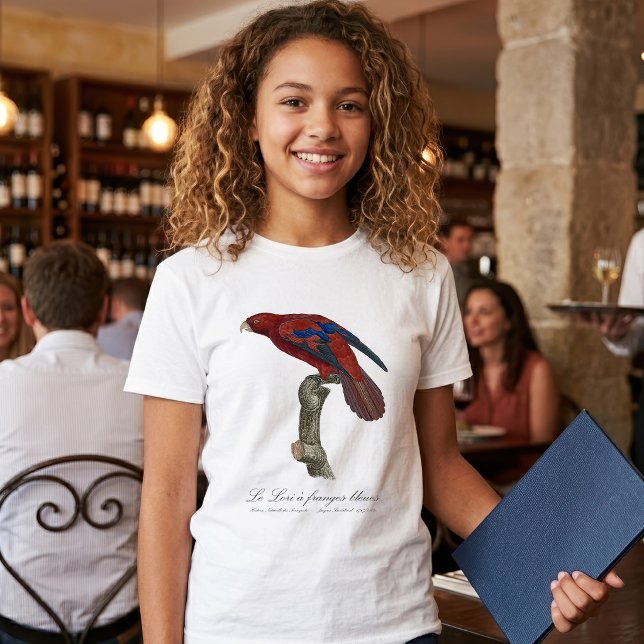 Camiseta Lório-de-cauda-vermelha, Trichoglossus borneus (Long-Tailed Red Lory, Trichoglossus borneus. Girl Basic White T-Shirt)
