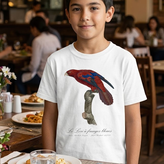 Camiseta Lório-de-cauda-vermelha, Trichoglossus borneus (Long-Tailed Red Lory, Trichoglossus borneus. Boy Basic White T-Shirt)