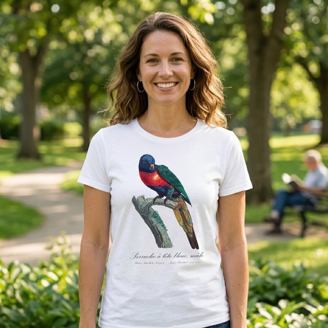 Camiseta Loriqueet Arco-íris Macho, Trichoglossus Moluccanu (Rainbow Lorikeet Male, Trichoglossus Moluccanus. Women Basic White T-Shirt)