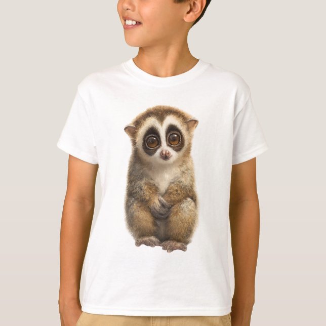 Camiseta Loris Primata Infantil de Olhos Largos e Fofos (Frente)