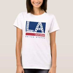 Camiseta Los Angeles, Califórnia skyline vermelha, branca