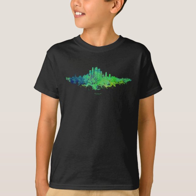 Camiseta Los Angeles City Skyline - Verde limão Azul (Frente)