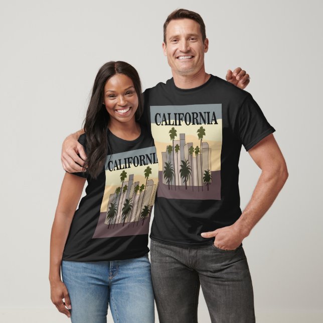 Camiseta Los Angeles Cityscape Sunset Palm Trees Califórnia (Unissex)