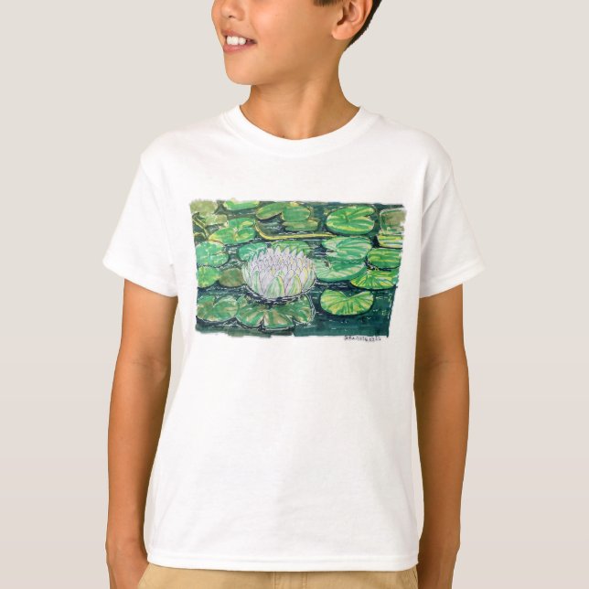 Camiseta Lótus Branco e Folhas de Lótus (Frente)