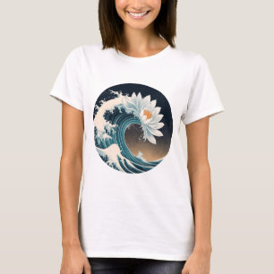 Camiseta Lotus Branco e Onda Oceânica - Elegância em movime
