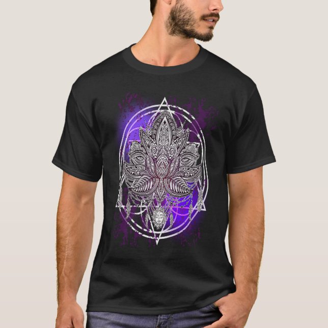 Camiseta Lotus Crystals Zen Flower Of Life Hippie Sacred Ge (Frente)
