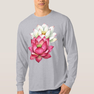 Camiseta Lótus Rosa e Branco em Aquarela