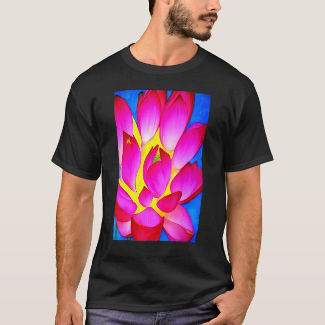 Camiseta Lótus rosa vibrante para energia e paz (Frente)