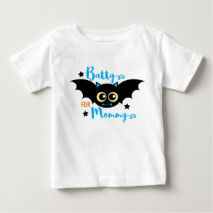 Camiseta Louco pela Mamãe Cute 1º Halloween Morcego Azul