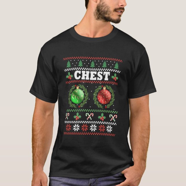 Camiseta Loucos de tórax Casal de Natal Feio (Frente)