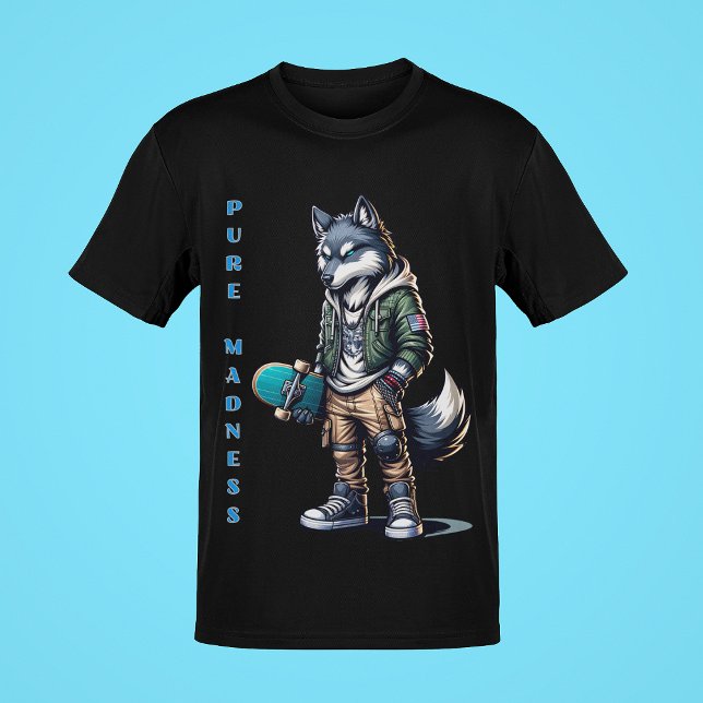 Camiseta Loucura pura adolescente Wolf Skateboarder Graphic (Criador carregado)