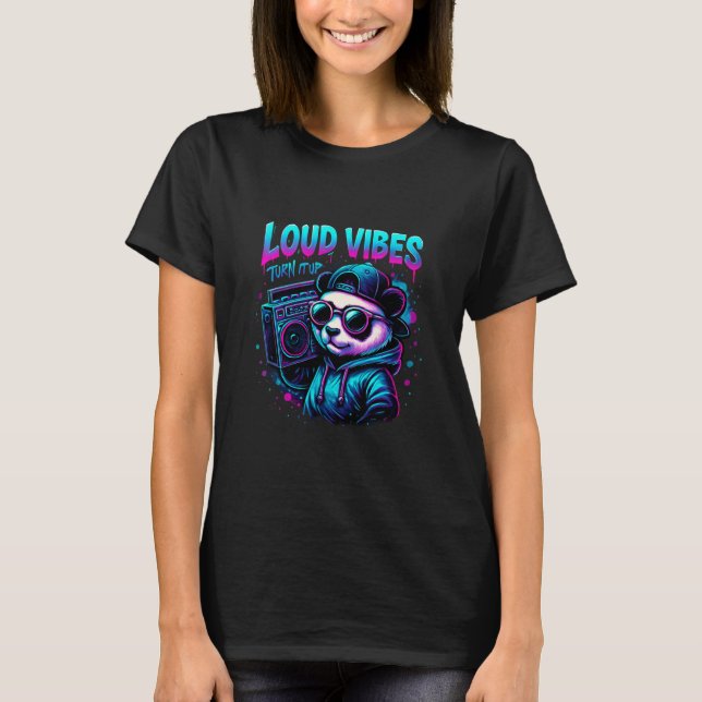 Camiseta Loud Vibes DJ Panda | Neon Retro Boombox (Frente)