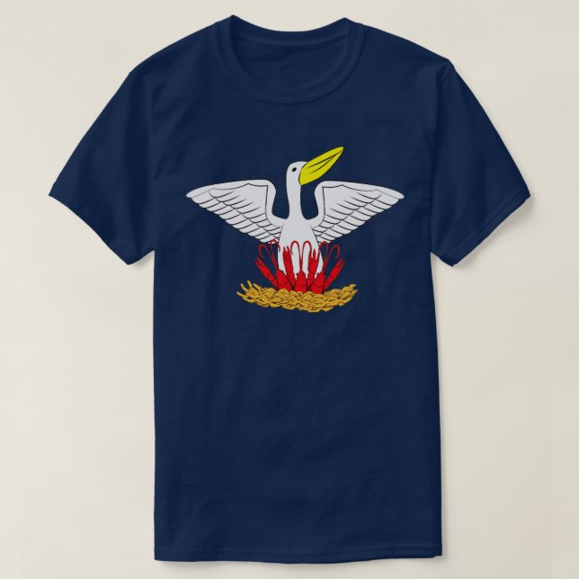 Camiseta Louisiana Brown Pelican feed Feeding Fish LA Flag (Frente do Design)