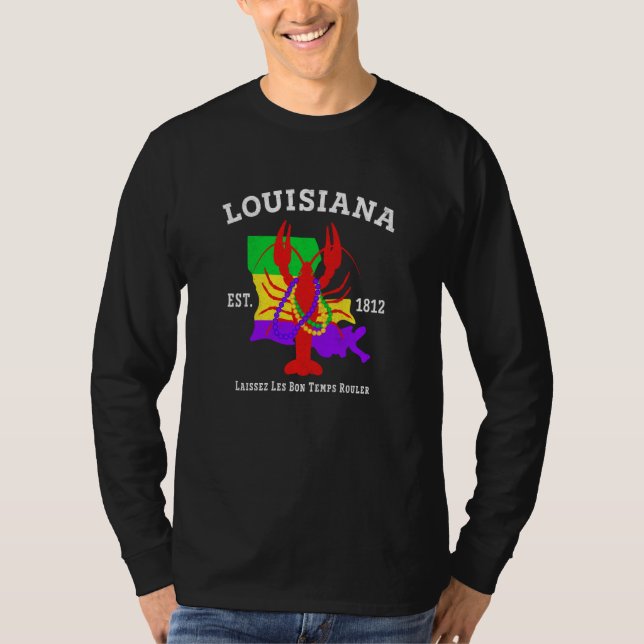 Camiseta Louisiana Est 1812 Crawfish New Orleans Mardi Gras (Frente)