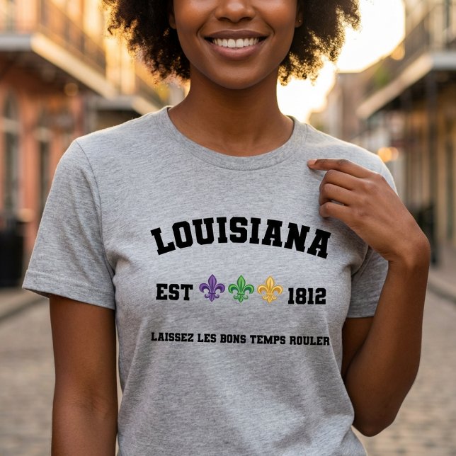 Camiseta Louisiana Est 1812 Mardi Gras Fleur-de-lis (Criador carregado)