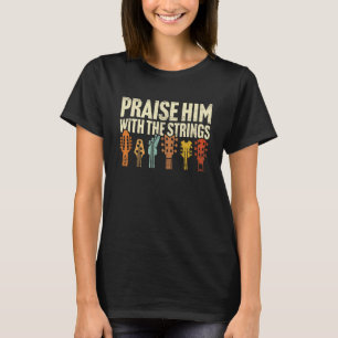 Camiseta Louvor de Guitarra Cristã Louve-O Com Cordas Adora