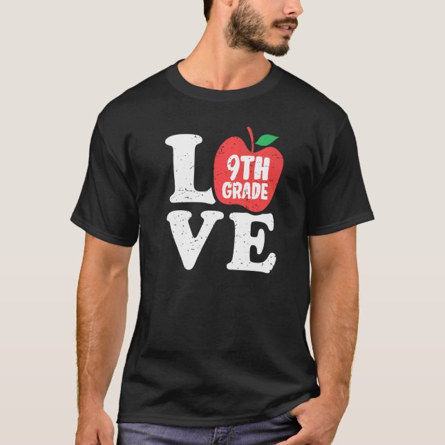 Camiseta Love 9th Grade Apple Ninth Grader Student Teacher (Frente)