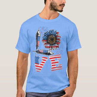 Camiseta Love American Flag Sunflower 4th Of July Premium 