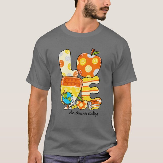 Camiseta LOVE Apple Candy Corn Ensino Vida Assistente (Frente)