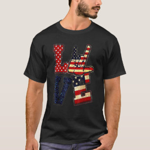Camiseta Love Asl American Flag Sinal 4 De Julho Independen